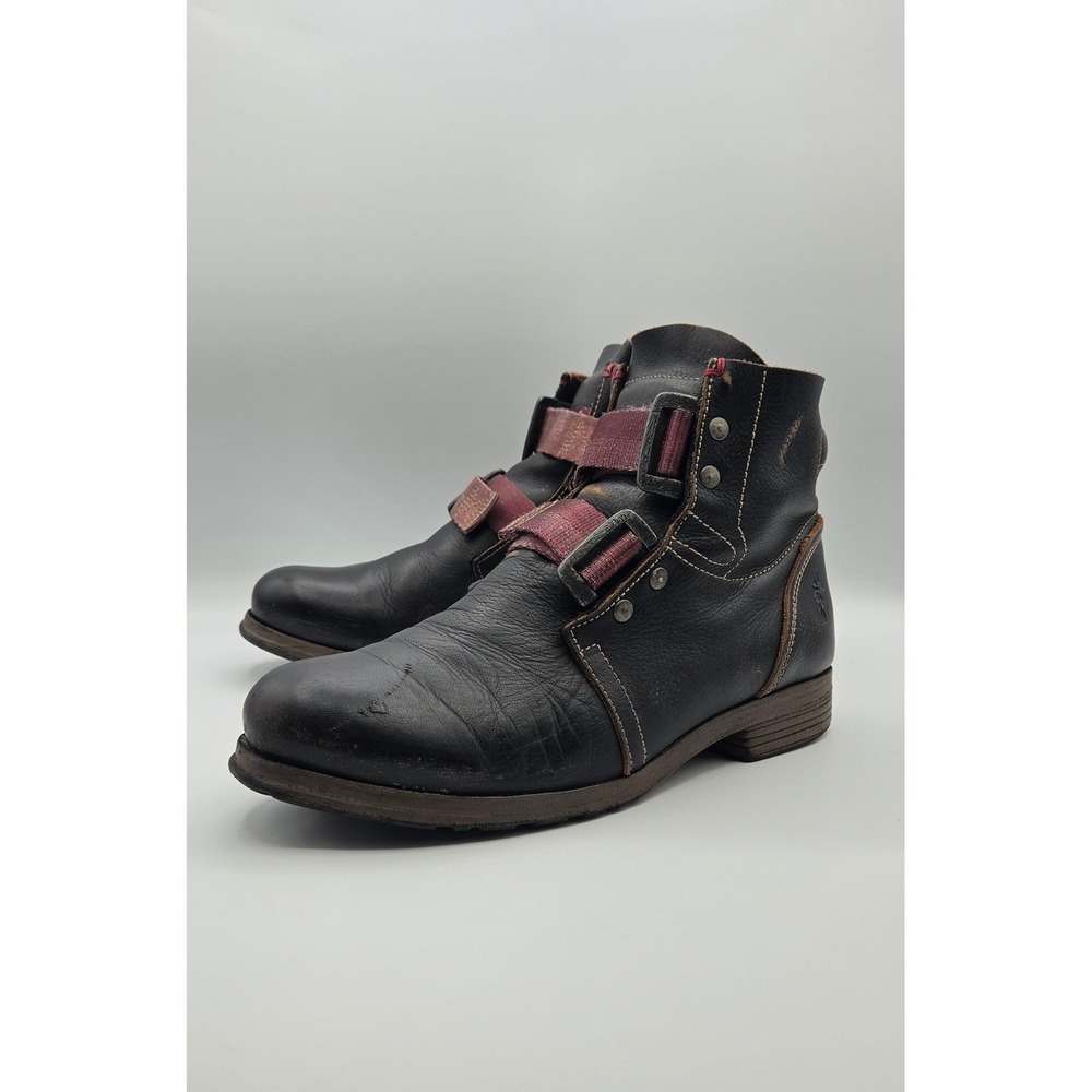 Fly London Black Leather Double Buckle Ankle Boots Made in Portugal Size 42